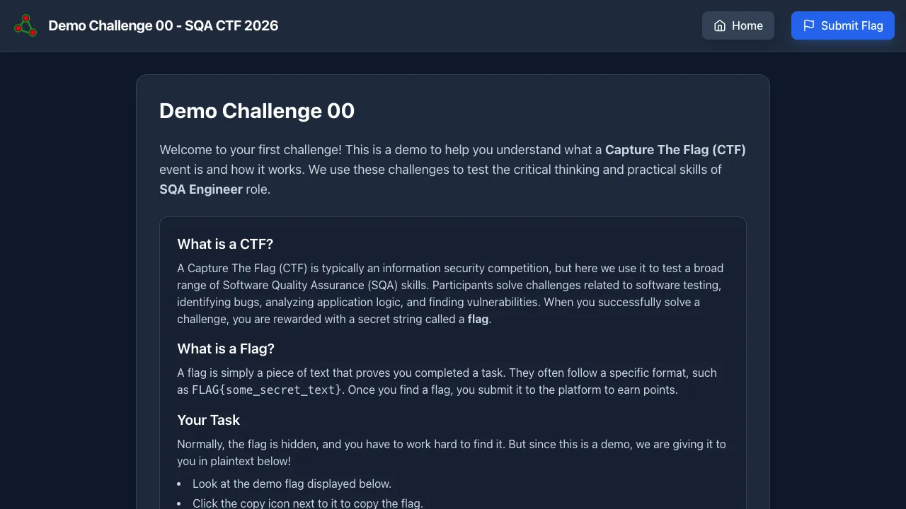 The Demo challenge homepage