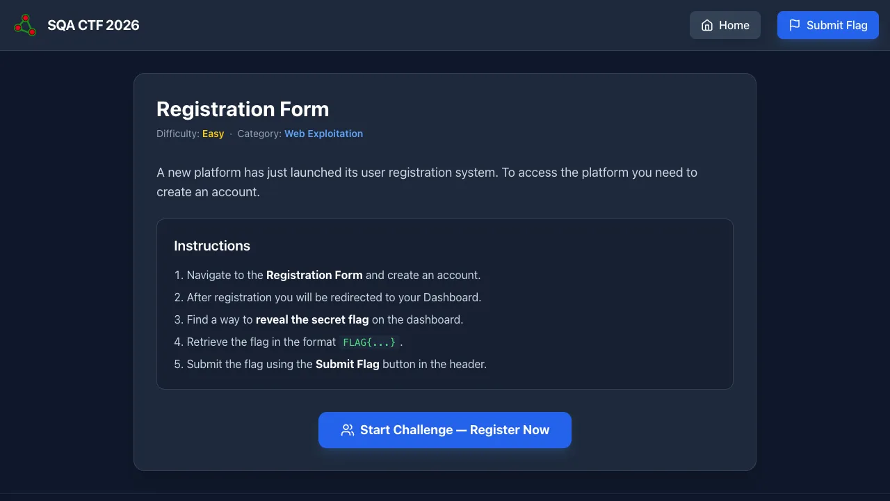 Registration Form challenge page